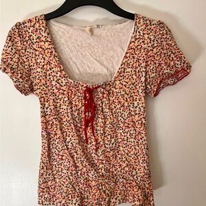 Anthropologie Little Yellow Button Multicolor Short Sleeve Top